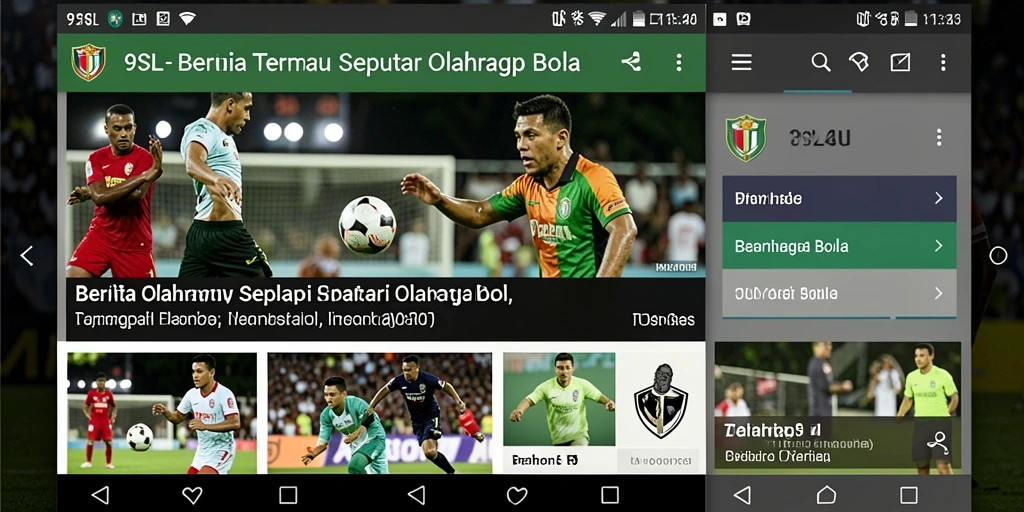 Antarmuka aplikasi 9SL yang menampilkan berita olahraga bola.