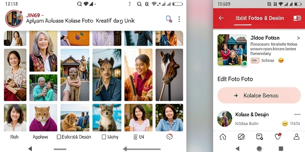 Tampilan utama aplikasi JIN69 dengan fitur kolase foto yang beragam.