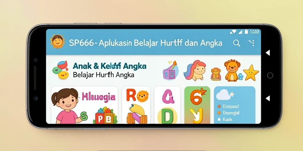 Antarmuka interaktif SP666 untuk belajar huruf dan angka.