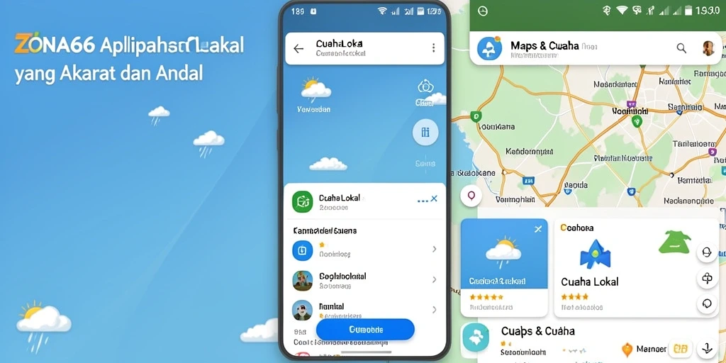 Antarmuka ZONA66 menampilkan prakiraan cuaca lokal yang jelas dan informatif.